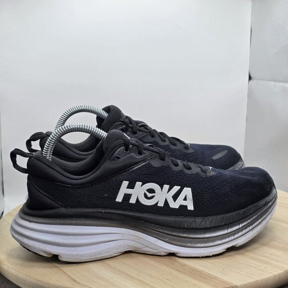 Woman’s Size 7.5 B - Hoka One One Bondi 8 Running Shoes Black White Sneakers - Picture 3 of 9